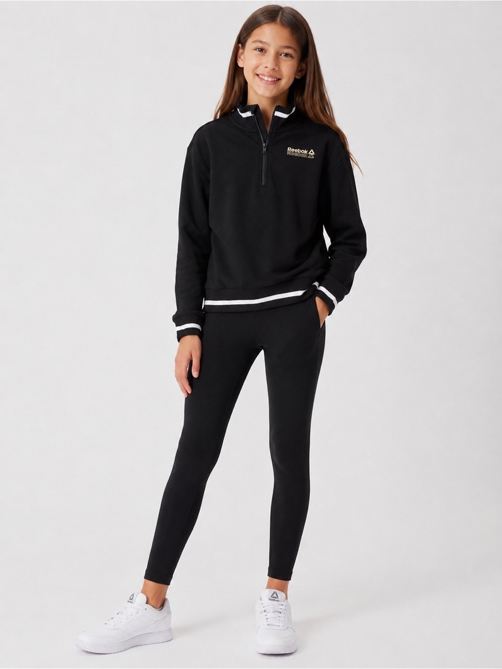 Reebok Girls Black Quarter Zip Pullover Youth Size 10/12